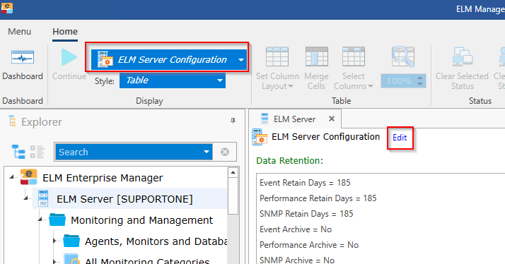 ELM Server Display options