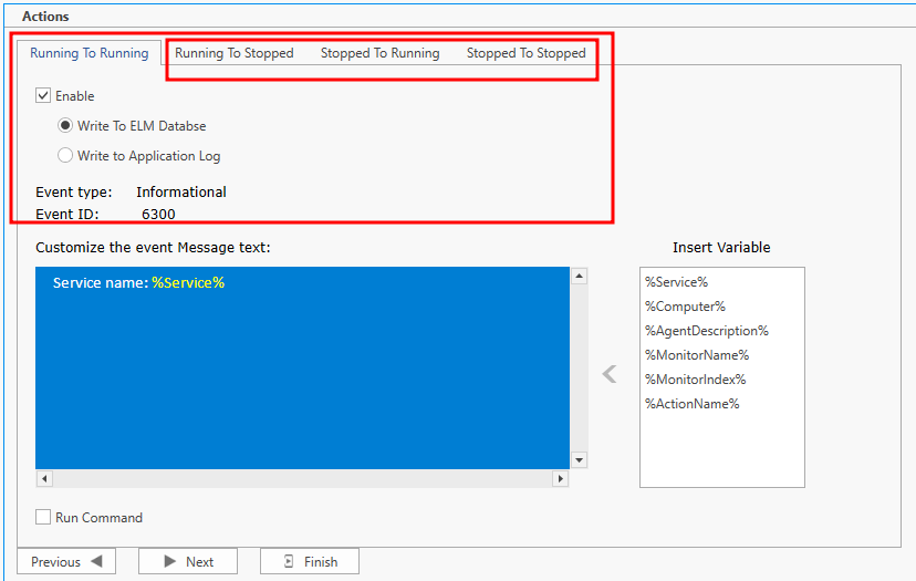 Service Monitor - Actionss